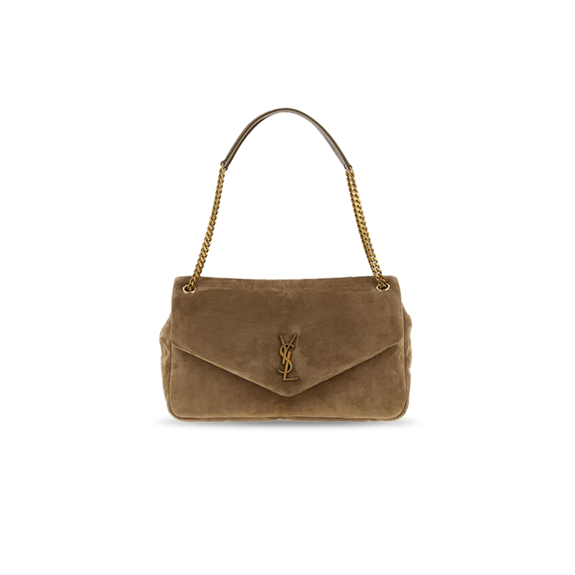 YSL CALYPSO LARGE CHAIN SHOULDER BAG IN SUEDE IN BROWN  (38*21*10cm)